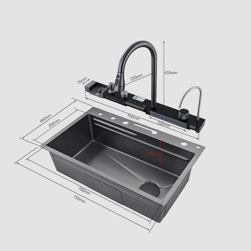 The Sink Shop 304 Stainless Steel Kitchen Sink (30 X 18 Inch) With Integrated Waterfall In Led Pannel And Digital Display/waterfall And Pull-down Faucets, Fruit Baskets & Accessories - Image 2