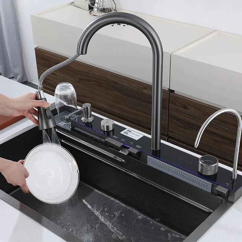 The Sink Shop 304 Stainless Steel Kitchen Sink (30 X 18 Inch) With Integrated Waterfall In Led Pannel And Digital Display/waterfall And Pull-down Faucets, Fruit Baskets & Accessories - Image 3