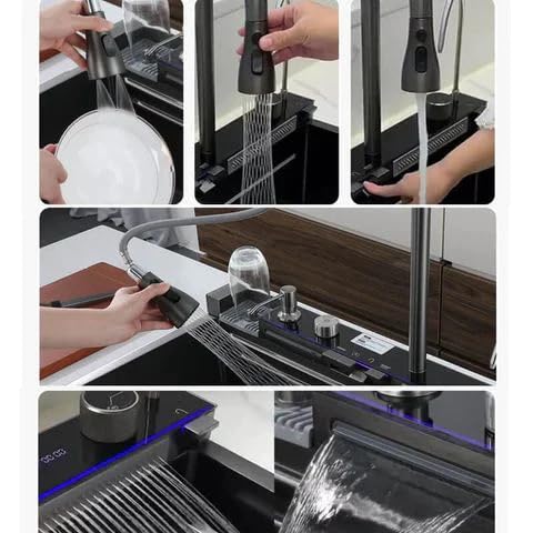The Sink Shop 304 Stainless Steel Kitchen Sink (30 X 18 Inch) With Integrated Waterfall In Led Pannel And Digital Display/waterfall And Pull-down Faucets, Fruit Baskets & Accessories - Image 4