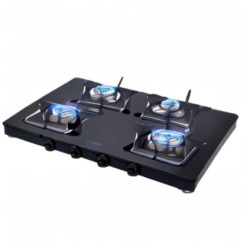 Elica Auto Ignition Slimmest 4 Burner Gas Stove | Ultra Slim Frame | Forged Brass Burners | Toughened Glass Top | 7 Year Warranty on Glass & 5 Year Warranty on Burners | 694 CT VETRO (SLIMLINE SPF 2J) | Black (AI)