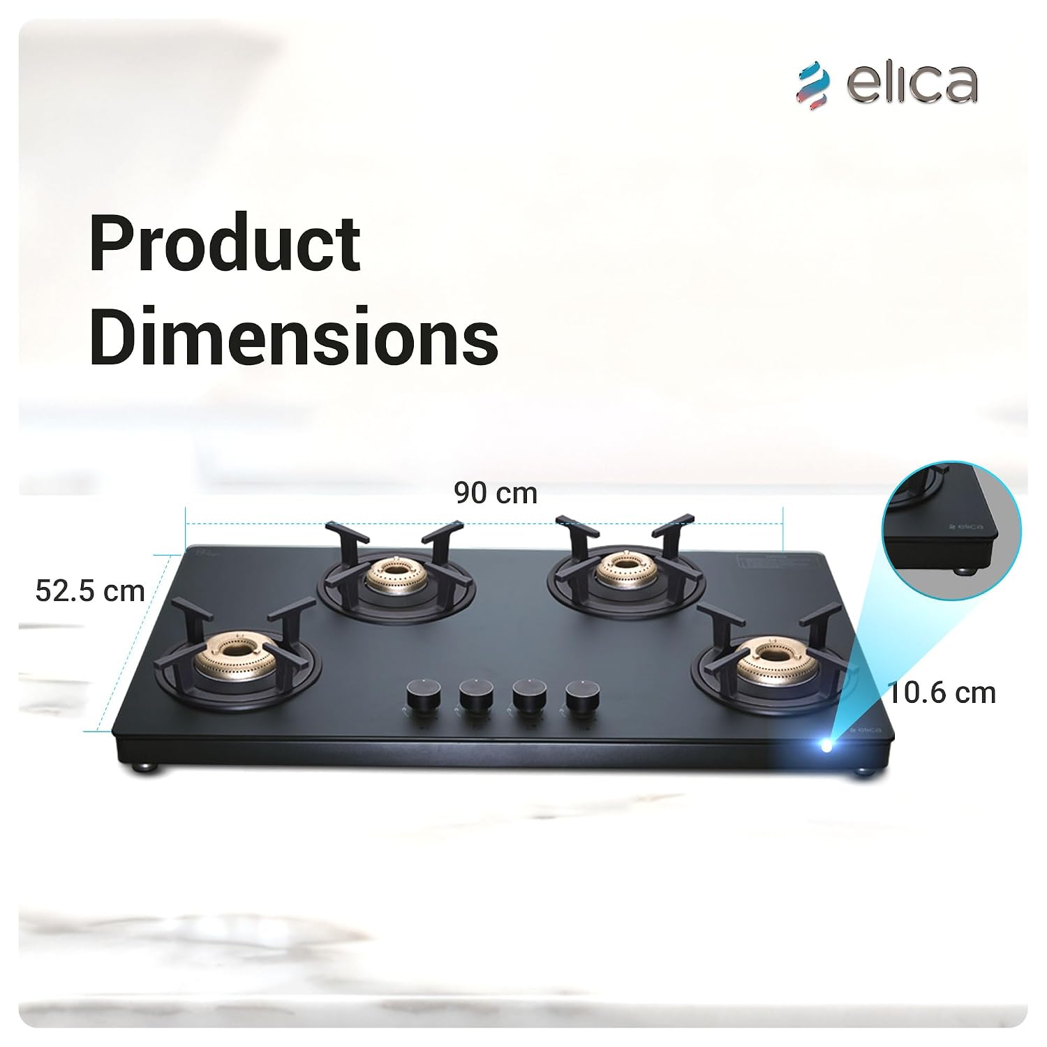 Elica Auto Ignition 90cm 4 Burner Gas Stove | MATT TKN 904 CT VETRO 2J BK (AI) - Image 8