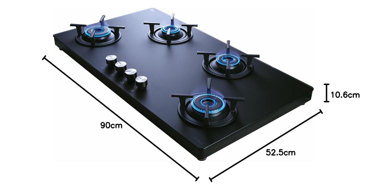 Elica Auto Ignition 90cm 4 Burner Gas Stove | SBF MATT LOTUS TKN 904 CT VETRO 2J BK | Matt Glass Top | SABAF Brass Burners & Valves | Cast Iron Pan Support | 10 Yr Burner & 5 Yr Glass Warranty | Black (AI) - Image 8