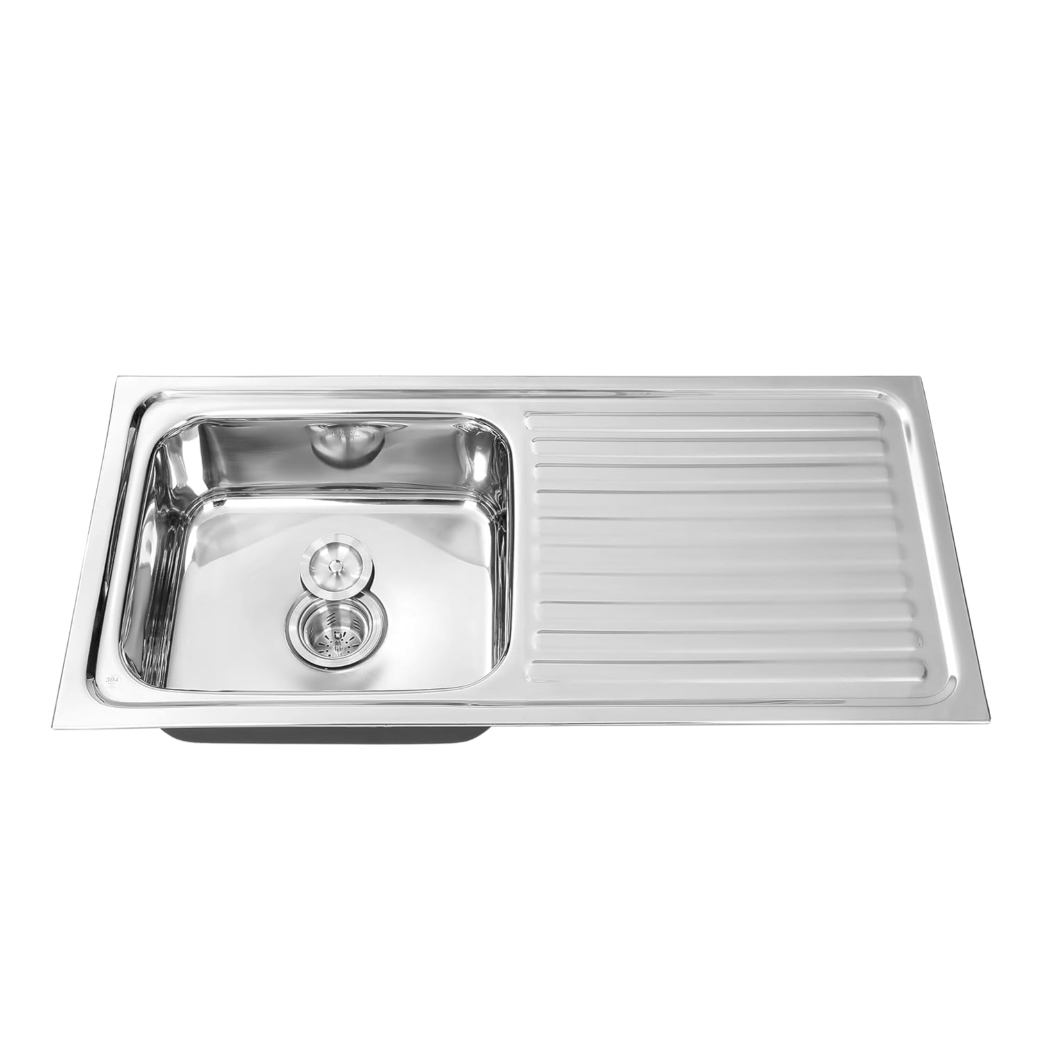 Hindware Stainless Steel Sink Pressed Series SINGLE BOWL WITH DRAINER PLATINO 32 x 20 x 8 ( 32 x 20 inches ) -GLOSSY