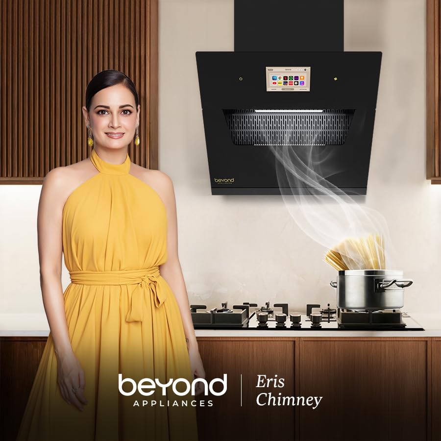 Beyond Appliances Eris 60cm BLDC Kitchen Chimney | 1800 CMH Suction | Auto Clean | Filterless | Smart Touchscreen Display | Touch Control | Slant | Black - Image 6