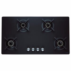 Elica Auto Ignition 90cm 4 Burner Gas Stove | SBF MATT LOTUS TKN 904 CT VETRO 2J BK | Matt Glass Top | SABAF Brass Burners & Valves | Cast Iron Pan Support | 10 Yr Burner & 5 Yr Glass Warranty | Black (AI)