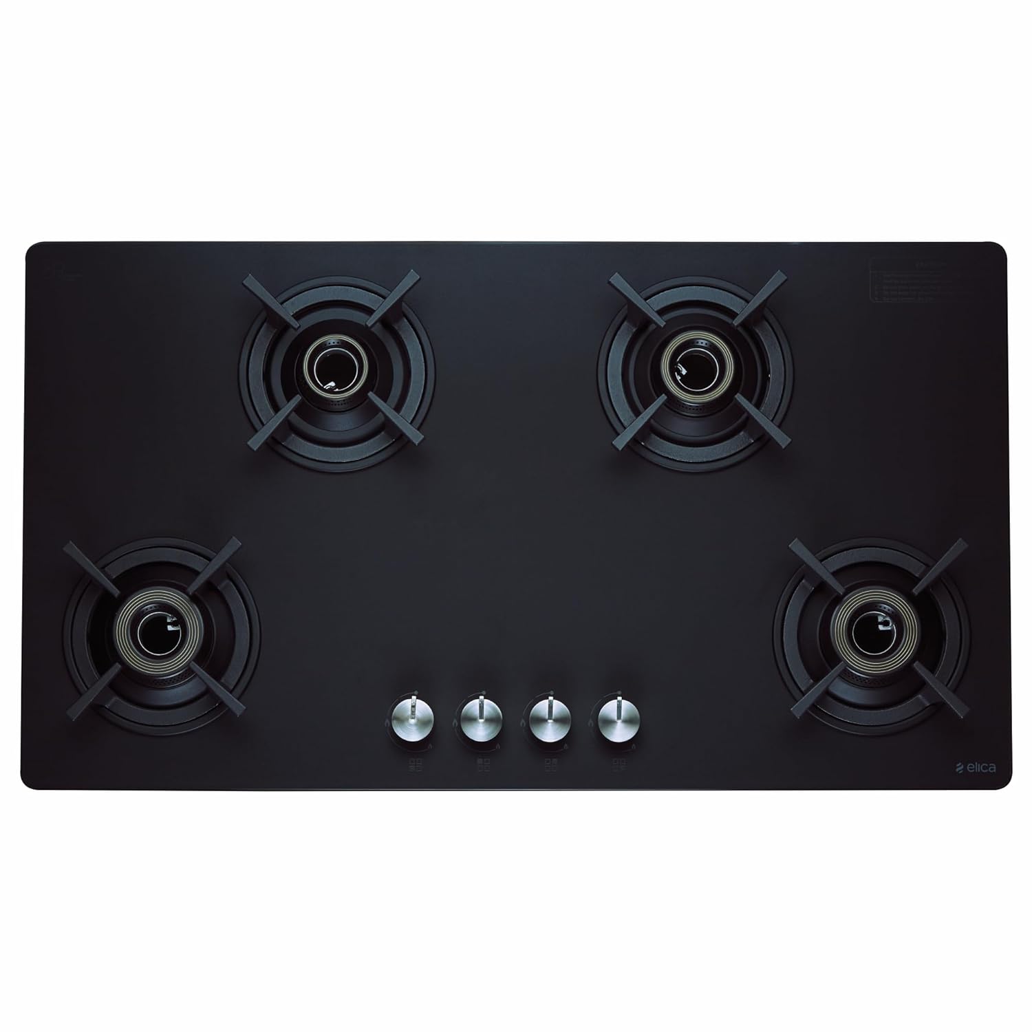 Elica Auto Ignition 90cm 4 Burner Gas Stove | SBF MATT LOTUS TKN 904 CT VETRO 2J BK | Matt Glass Top | SABAF Brass Burners & Valves | Cast Iron Pan Support | 10 Yr Burner & 5 Yr Glass Warranty | Black (AI)