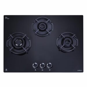 Elica 60cm 3 Burner Auto Ignition Hob | FLEXI HEXA 360 LOTUS IND HD BRASS | SABAF Brass Burners (4kW, 2.5kW, 1.7kW) | Hexa Cast Iron Grid | 8mm Toughened Glass | 10-Year Burner Warranty | Black