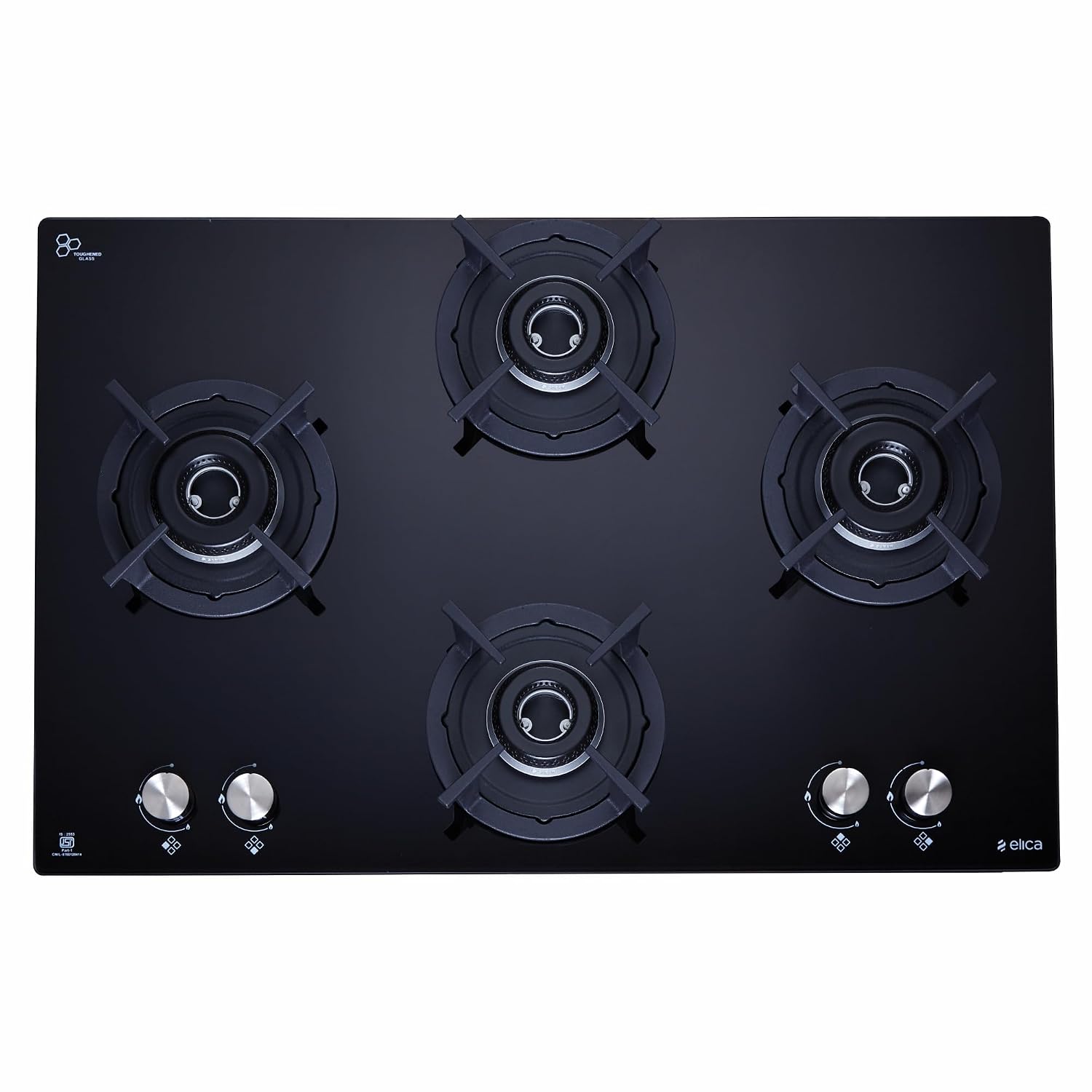 Elica 70cm 4 Burner Hob | Auto Ignition | SABAF Burners | Toughened Glass Top | 5 Year Warranty on Glass | RG FLEXI HCT 470 DX LOTUS BK | Black - Image 2