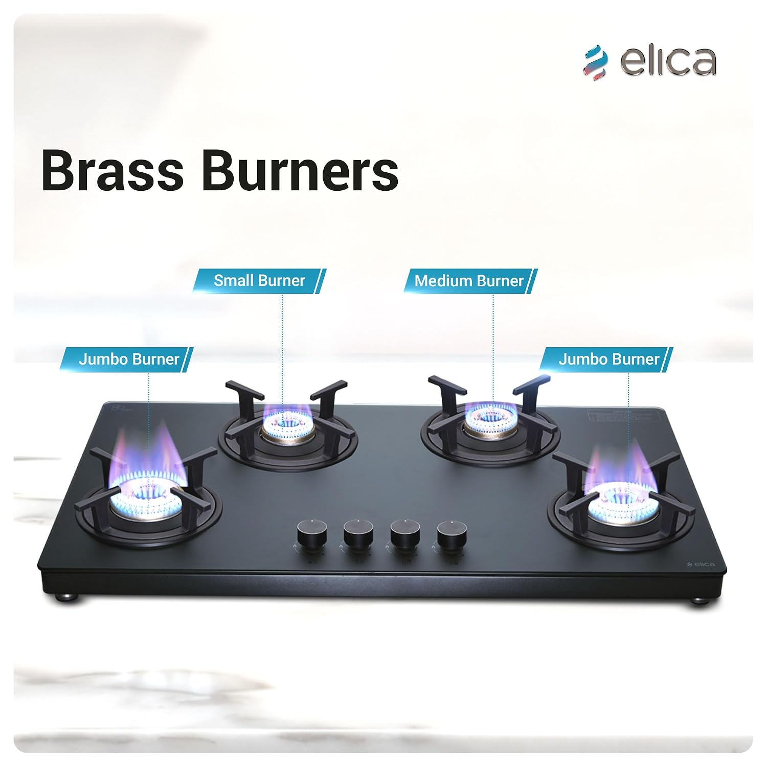 Elica Auto Ignition 90cm 4 Burner Gas Stove | MATT TKN 904 CT VETRO 2J BK (AI) - Image 3