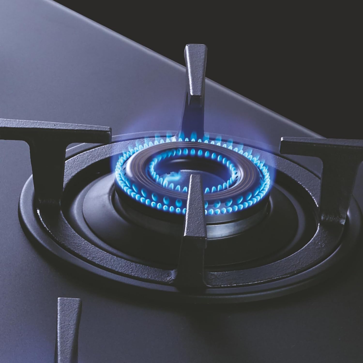 Elica 70cm 4 Burner Gas Stove | SBF MATT LOTUS TKN 694 CT VETRO 2J BK | Matt Glass Top | SABAF Brass Burners & Valves | Cast Iron Pan Support | 10 Yr Burner & 5 Yr Glass Warranty | Black - Image 4