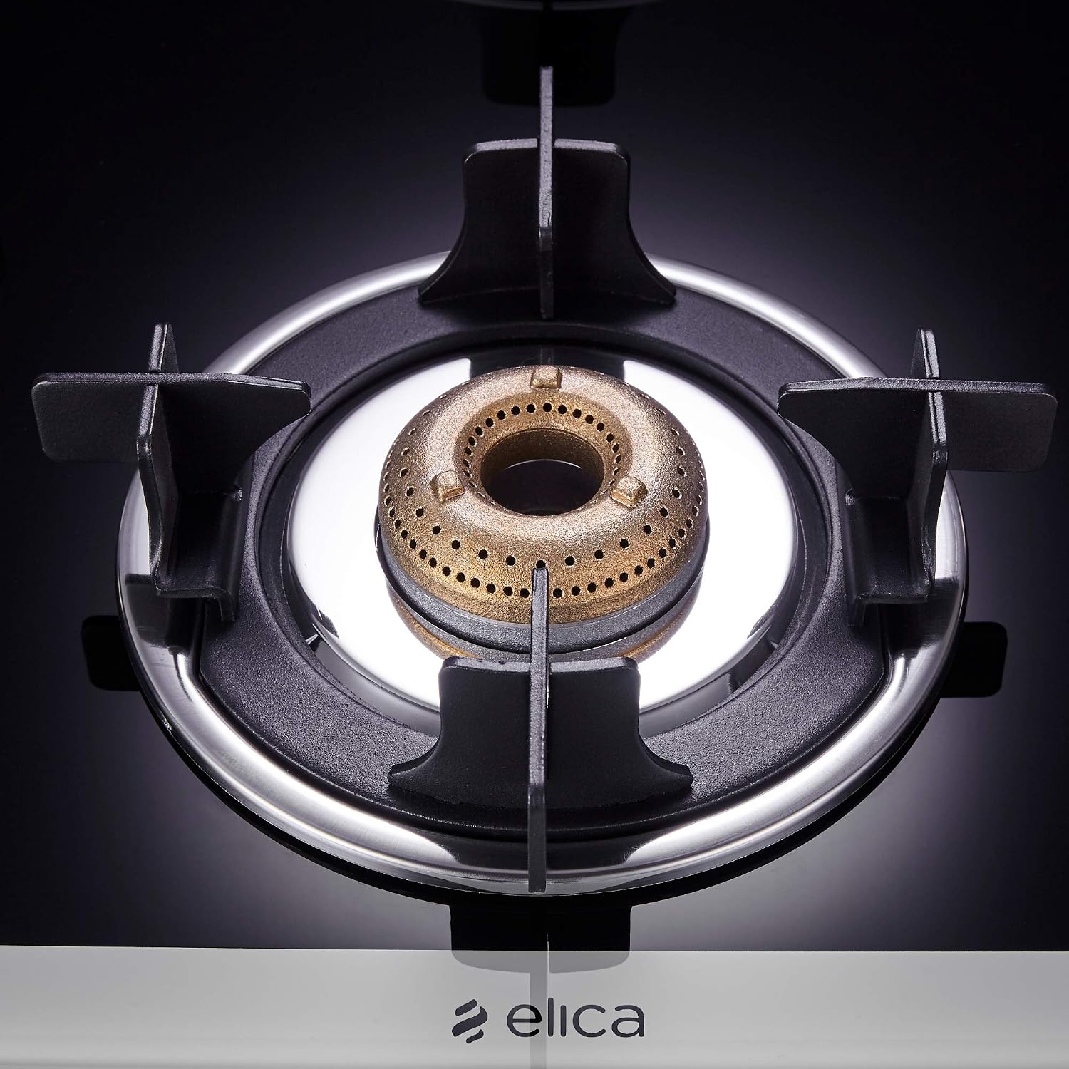 Elica Slimmest 4 Burner Gas Stove | 904 CT VETRO 2J (TKN CROWN DT ) | Toughened Glass Top | Forged Brass Burners | Double Drip Trays | Euro-Coated Crown Pan Support | Black - Image 5
