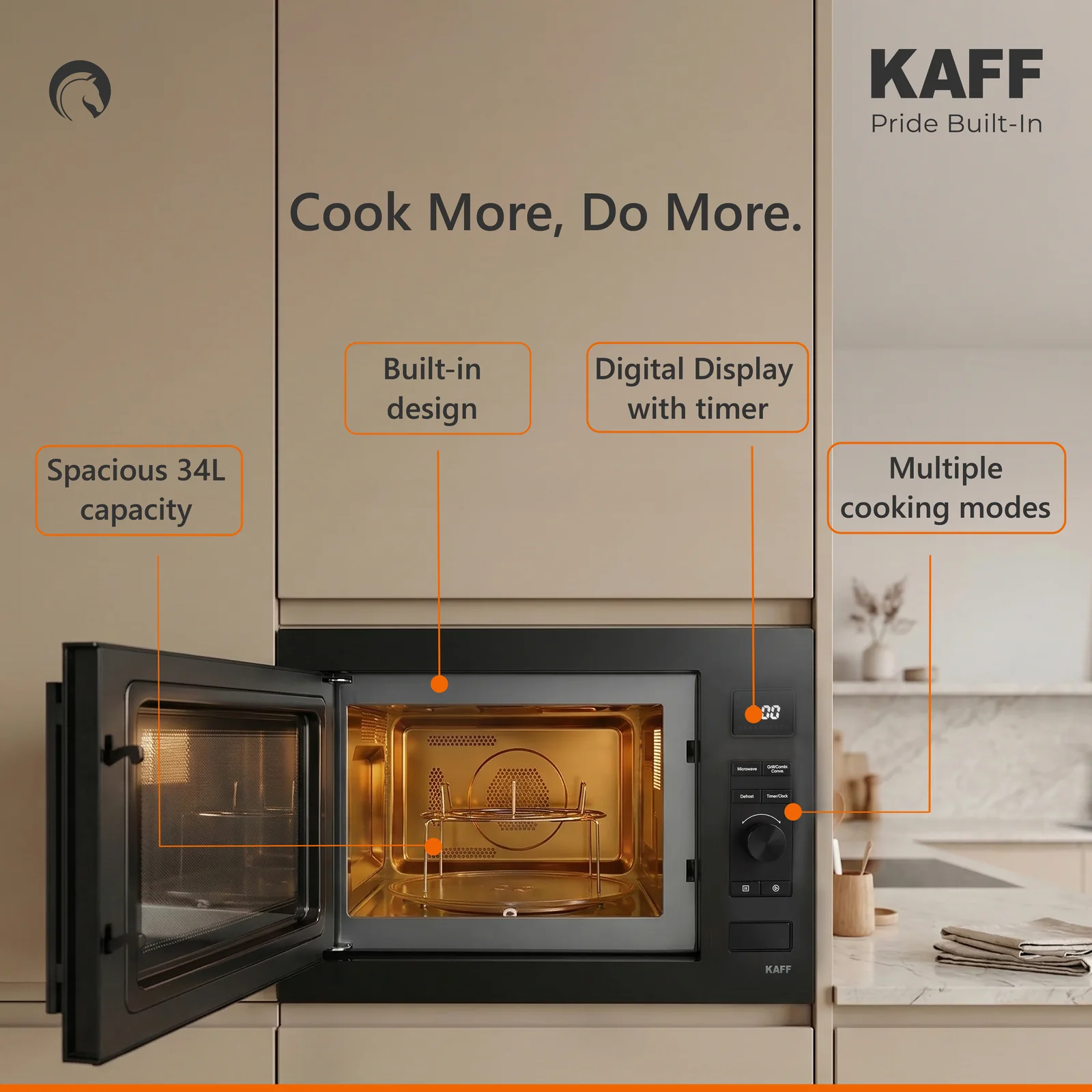KAFF KB5A- 34L Built-in Microwave with Grill & Convection, Child Lock, Digital Display - Image 2