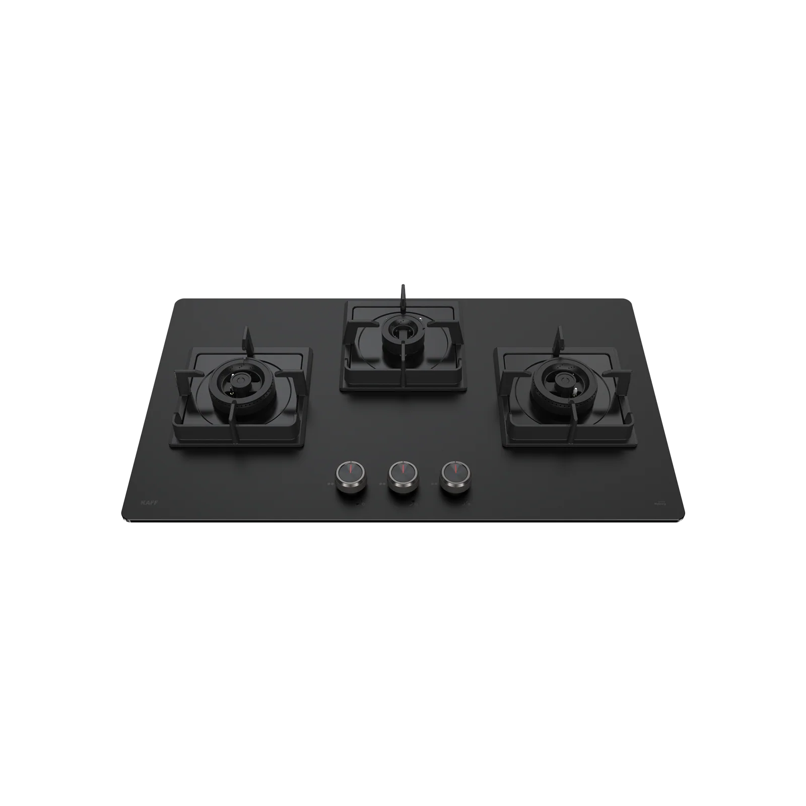 KAFF 3 Burner Built-in Hob with Brass Burners & Frosted Black Glass, 78 cm (NYG 783B)