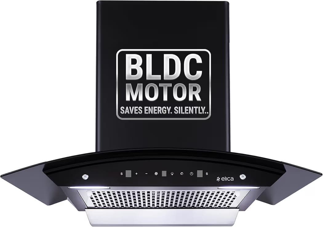 Elica 75cm 1500 m3/hr BLDC Filterless Autoclean Kitchen Chimney with 15 Years Motor & 5 Years Comprehensive Warranty | WDFL 750 BLDC HAC LTW MS NERO | Black | 9 Speed Touch + Motion Sensor Control