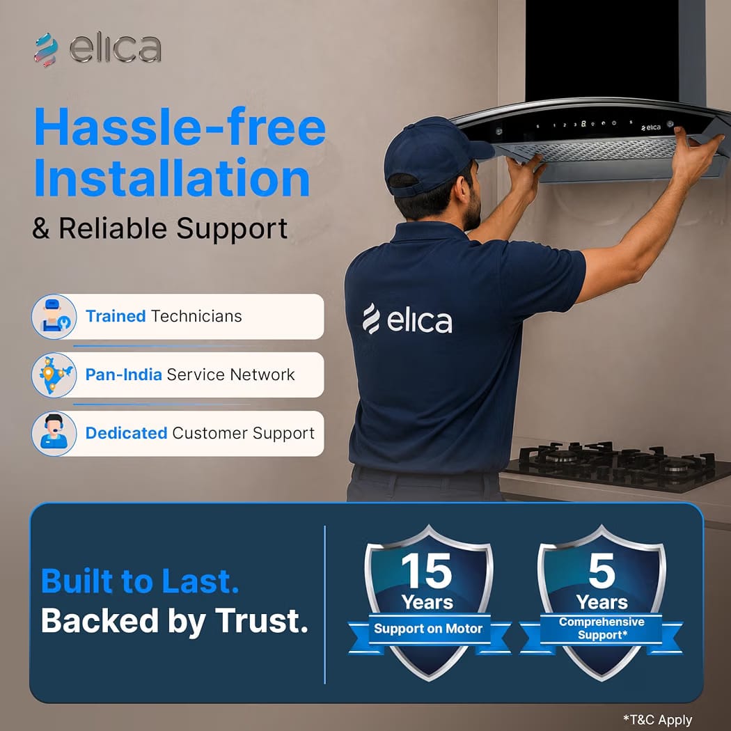 Elica 75cm 1500 m3/hr BLDC Filterless Autoclean Kitchen Chimney with 15 Years Motor & 5 Years Comprehensive Warranty | WDFL 750 BLDC HAC LTW MS NERO | Black | 9 Speed Touch + Motion Sensor Control - Image 3