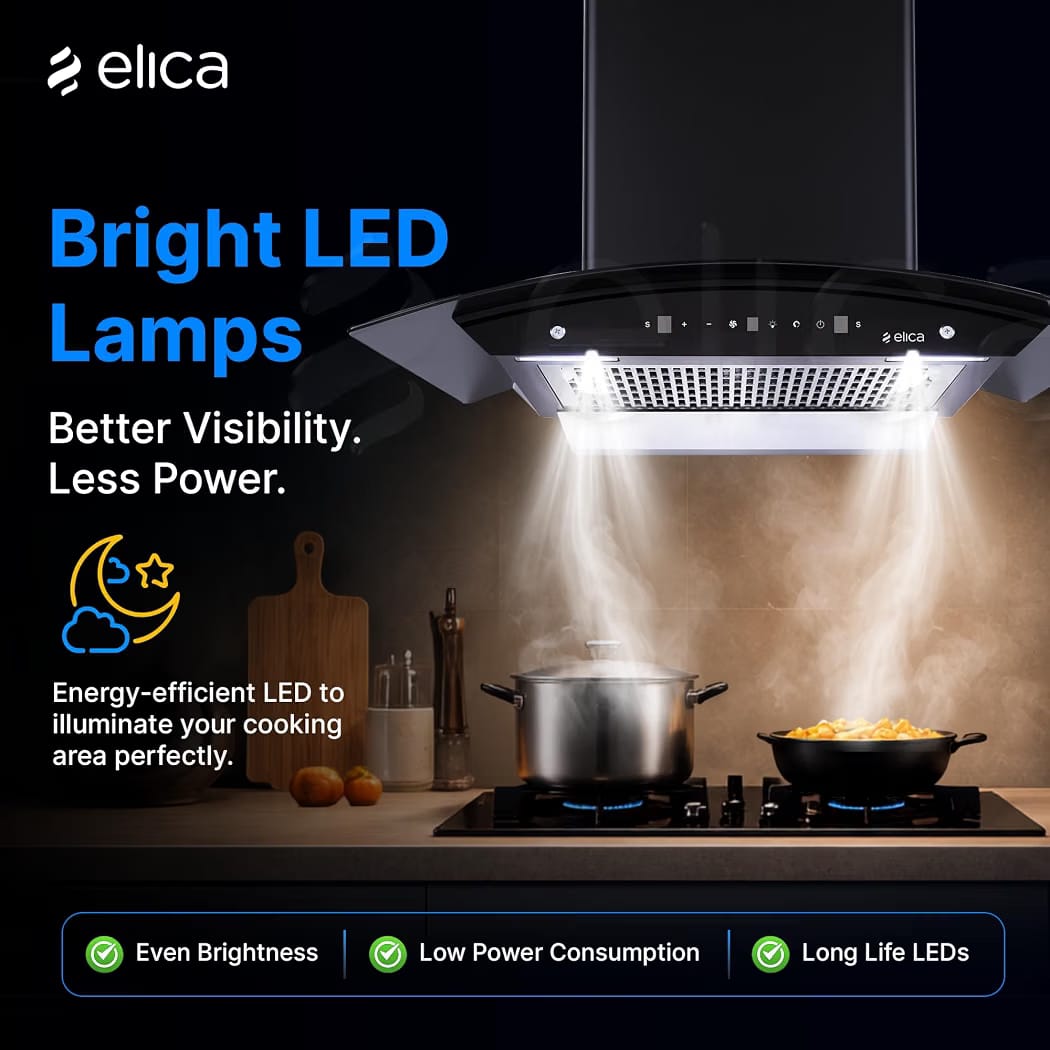 Elica 75cm 1500 m3/hr BLDC Filterless Autoclean Kitchen Chimney with 15 Years Motor & 5 Years Comprehensive Warranty | WDFL 750 BLDC HAC LTW MS NERO | Black | 9 Speed Touch + Motion Sensor Control - Image 5