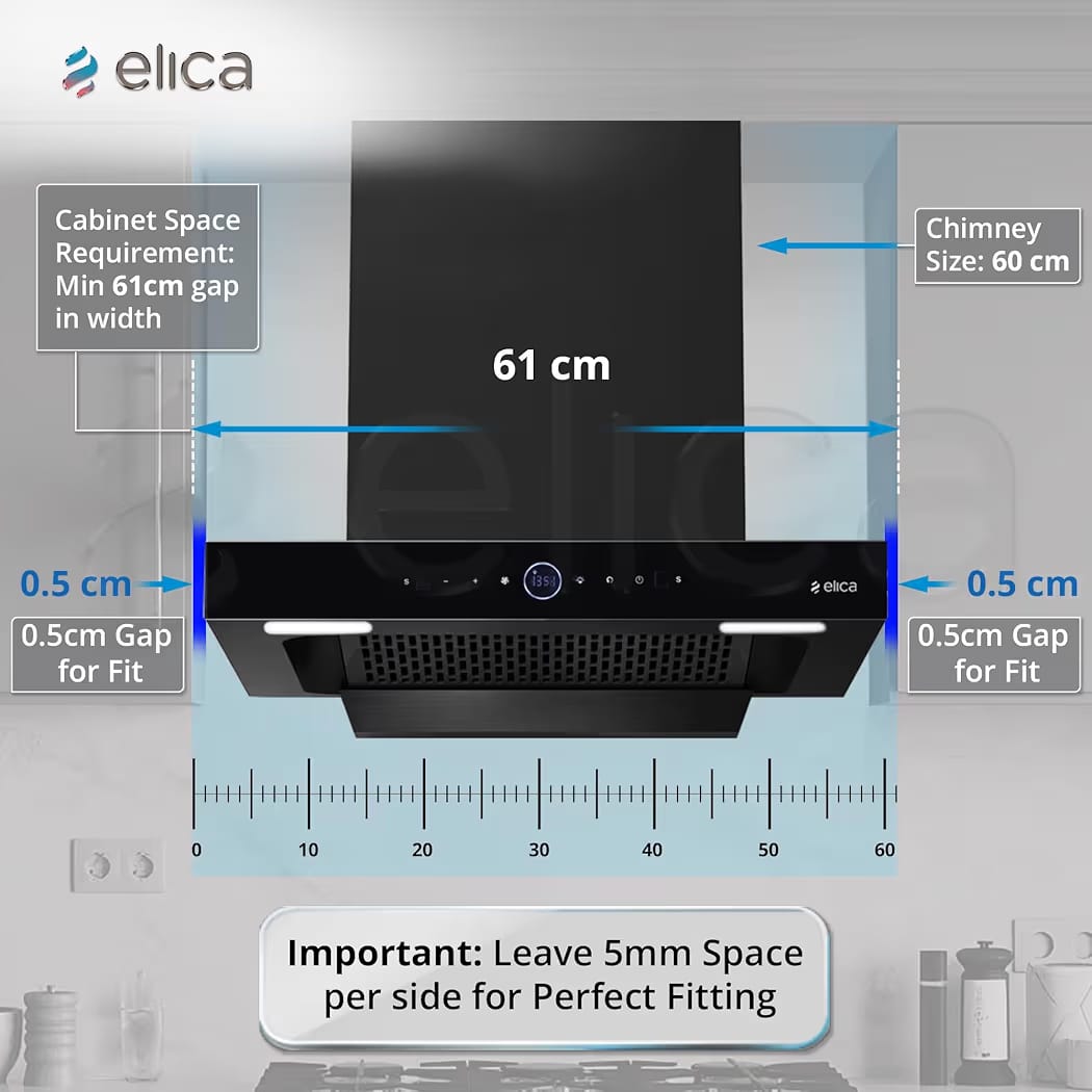 Elica 60cm 1600 m3/hr BLDC Filterless Autoclean Kitchen Chimney with 15 Years Motor & 5 Years Comprehensive Warranty | SPT PRO PLUS FL 600 BLDC HAC LTW MS NERO |Black| RPM Display| Touch+Motion Sensor - Image 2