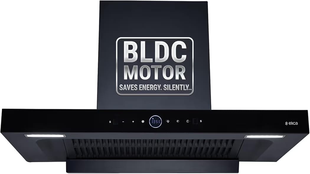 Elica 90cm 1600 m3/hr BLDC Filterless Autoclean Kitchen Chimney with FULL GRILL | 15 Years Motor Warranty | SPT MAX PRO PLUS FL 900 BLDC HAC LTW MS NERO | RPM Display | Black | Touch + Motion Sensor