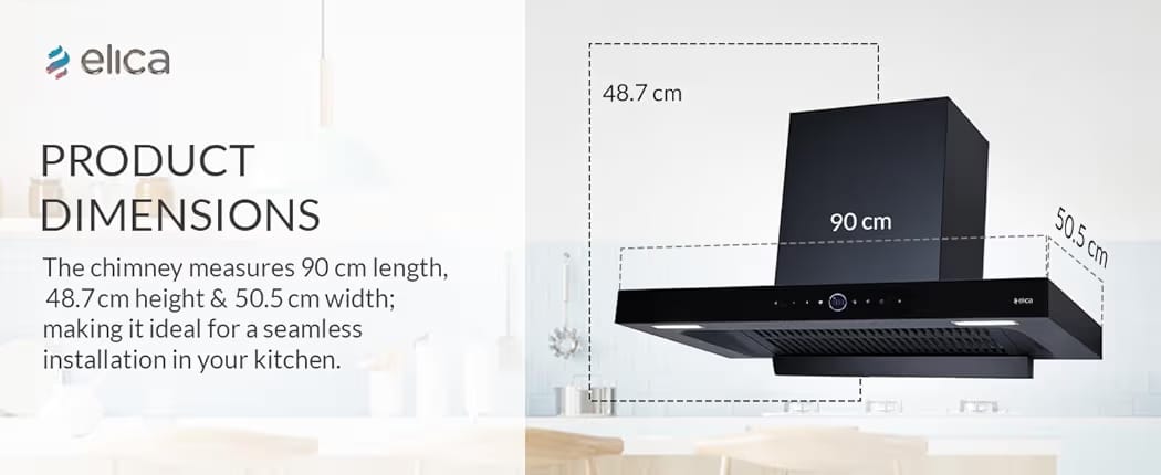 Elica 90cm 1600 m3/hr BLDC Filterless Autoclean Kitchen Chimney with FULL GRILL | 15 Years Motor Warranty | SPT MAX PRO PLUS FL 900 BLDC HAC LTW MS NERO | RPM Display | Black | Touch + Motion Sensor - Image 2