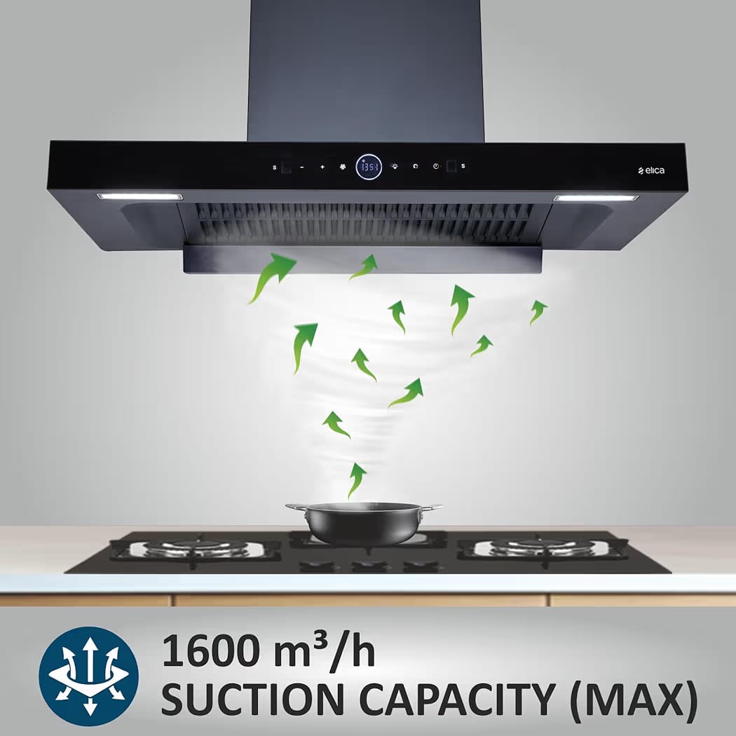 Elica 90cm 1600 m3/hr BLDC Filterless Autoclean Kitchen Chimney with FULL GRILL | 15 Years Motor Warranty | SPT MAX PRO PLUS FL 900 BLDC HAC LTW MS NERO | RPM Display | Black | Touch + Motion Sensor - Image 6