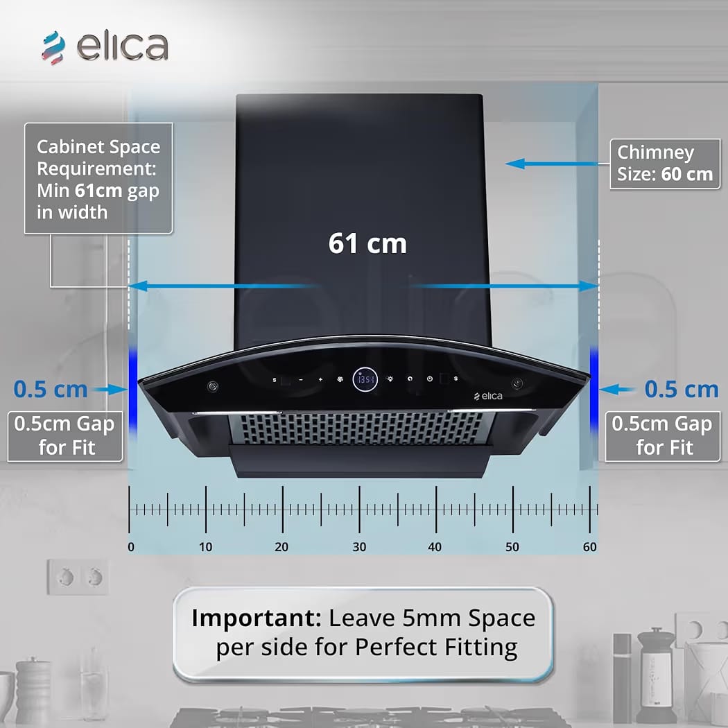 Elica 60cm 1600 m3/hr BLDC Filterless Autoclean Kitchen Chimney with 15 Years Motor & 5 Years Comprehensive Warranty | PRO PLUS FL BLDC HAC LTW 60 MS NERO | Black| Touch Control with Round RPM Display - Image 2