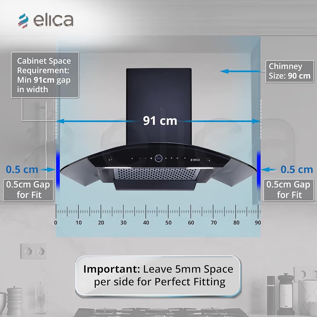 Elica 90cm 1600 m3/hr BLDC Filterless Autoclean Kitchen Chimney with 15 Years Motor & 5 Years Comprehensive Warranty | PRO PLUS FL BLDC HAC LTW 90 MS NERO | Touch Control with Round RPM Display |Black - Image 5