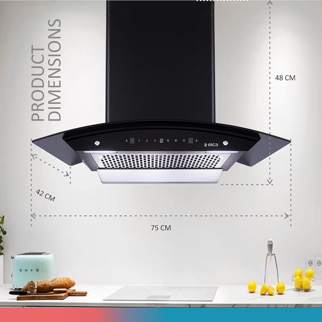 Elica 75cm 1350 m3/hr Filterless Autoclean Kitchen Chimney with 15 Years Motor & 5 Years Comprehensive Warranty | WDFL 750 HAC LTW MS NERO | Touch + Motion Sensor Control | Black - Image 3