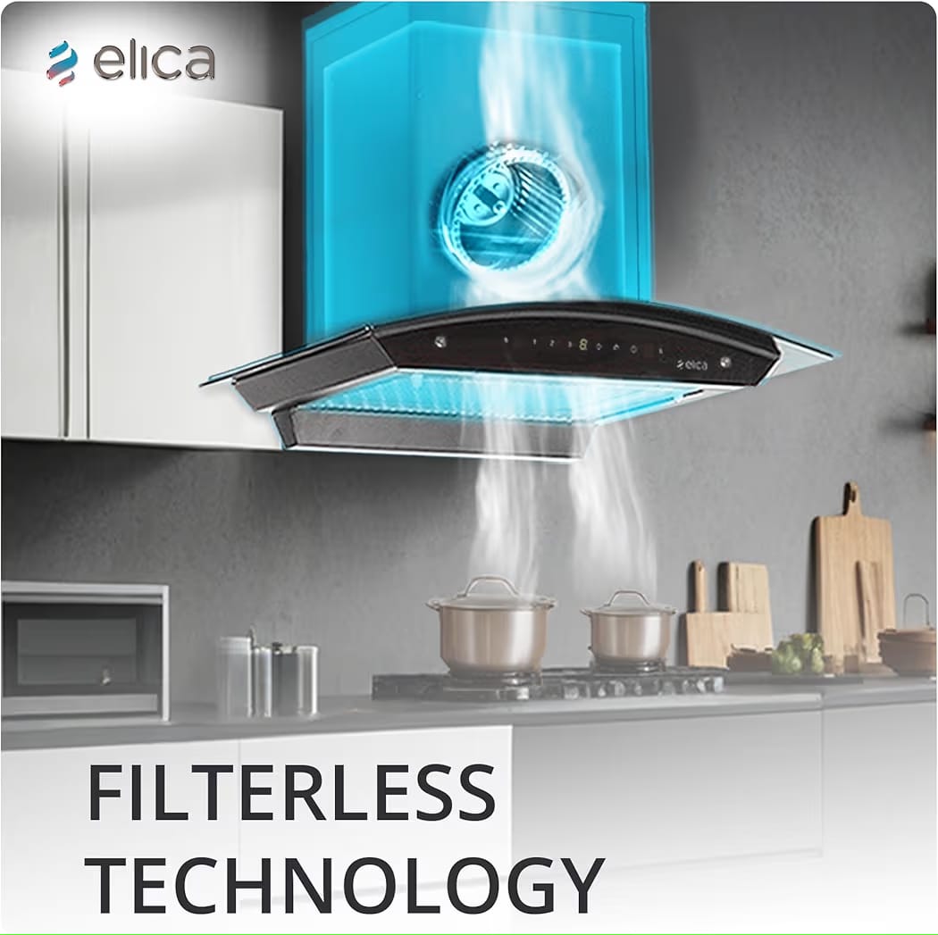 Elica 75cm 1350 m3/hr Filterless Autoclean Kitchen Chimney with 15 Years Motor & 5 Years Comprehensive Warranty | WDFL 750 HAC LTW MS NERO | Touch + Motion Sensor Control | Black - Image 6