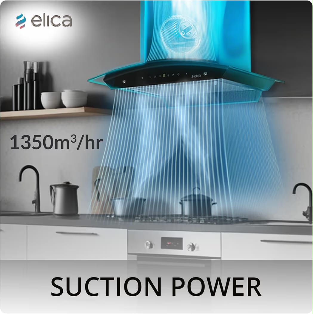 Elica 75cm 1350 m3/hr Filterless Autoclean Kitchen Chimney with 15 Years Motor & 5 Years Comprehensive Warranty | WDFL 750 HAC LTW MS NERO | Touch + Motion Sensor Control | Black - Image 9