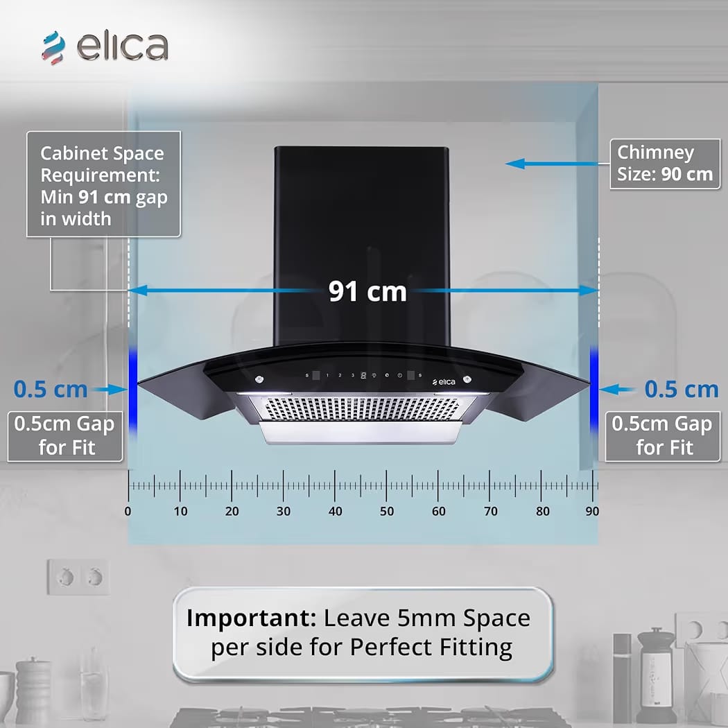 Elica 90 cm 1350 m3/hr Filterless Autoclean Kitchen Chimney with 15 Years Motor & 5 Years Comprehensive Warranty (WDFL 906 HAC LTW MS NERO, Touch + Motion Sensor Control, Black) - Image 5