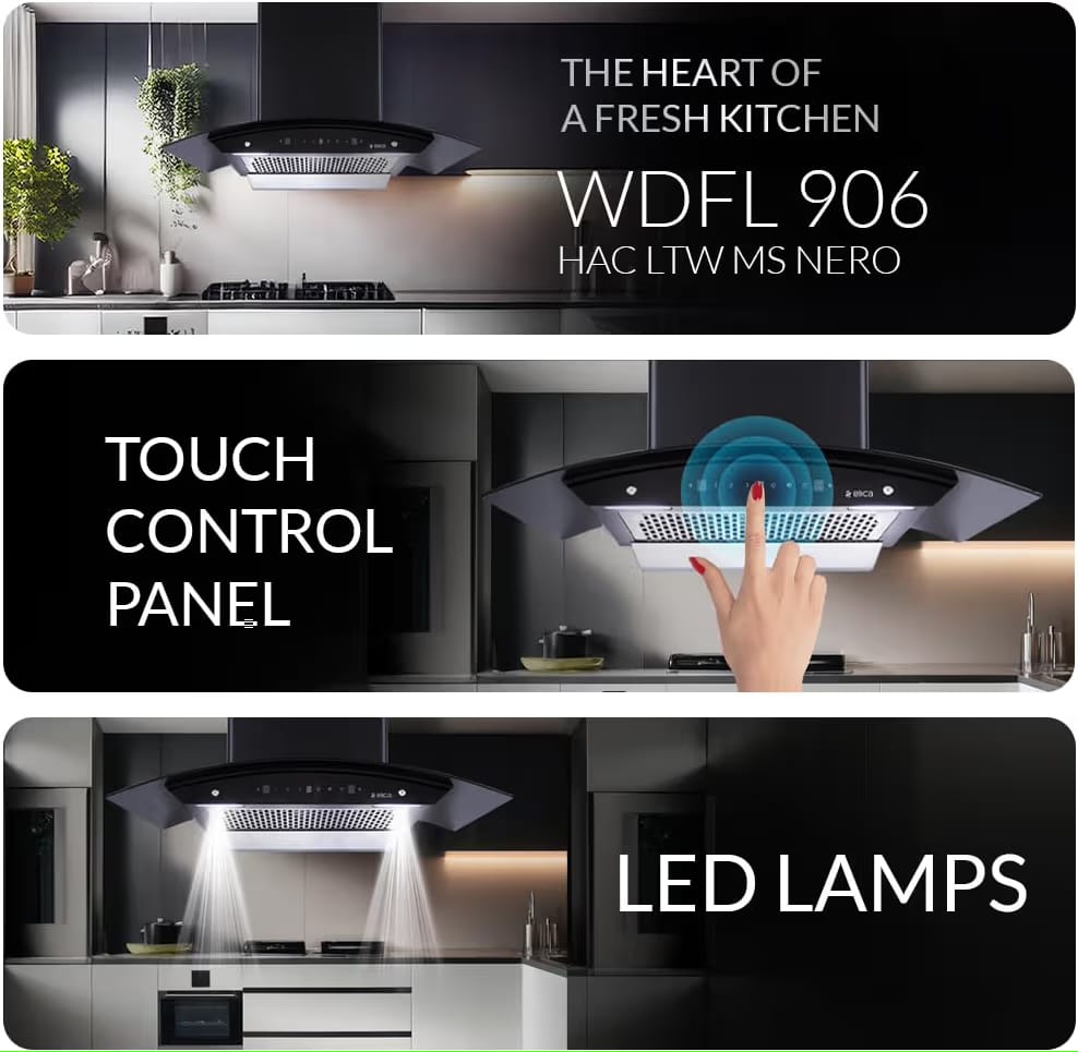 Elica 90 cm 1350 m3/hr Filterless Autoclean Kitchen Chimney with 15 Years Motor & 5 Years Comprehensive Warranty (WDFL 906 HAC LTW MS NERO, Touch + Motion Sensor Control, Black) - Image 6