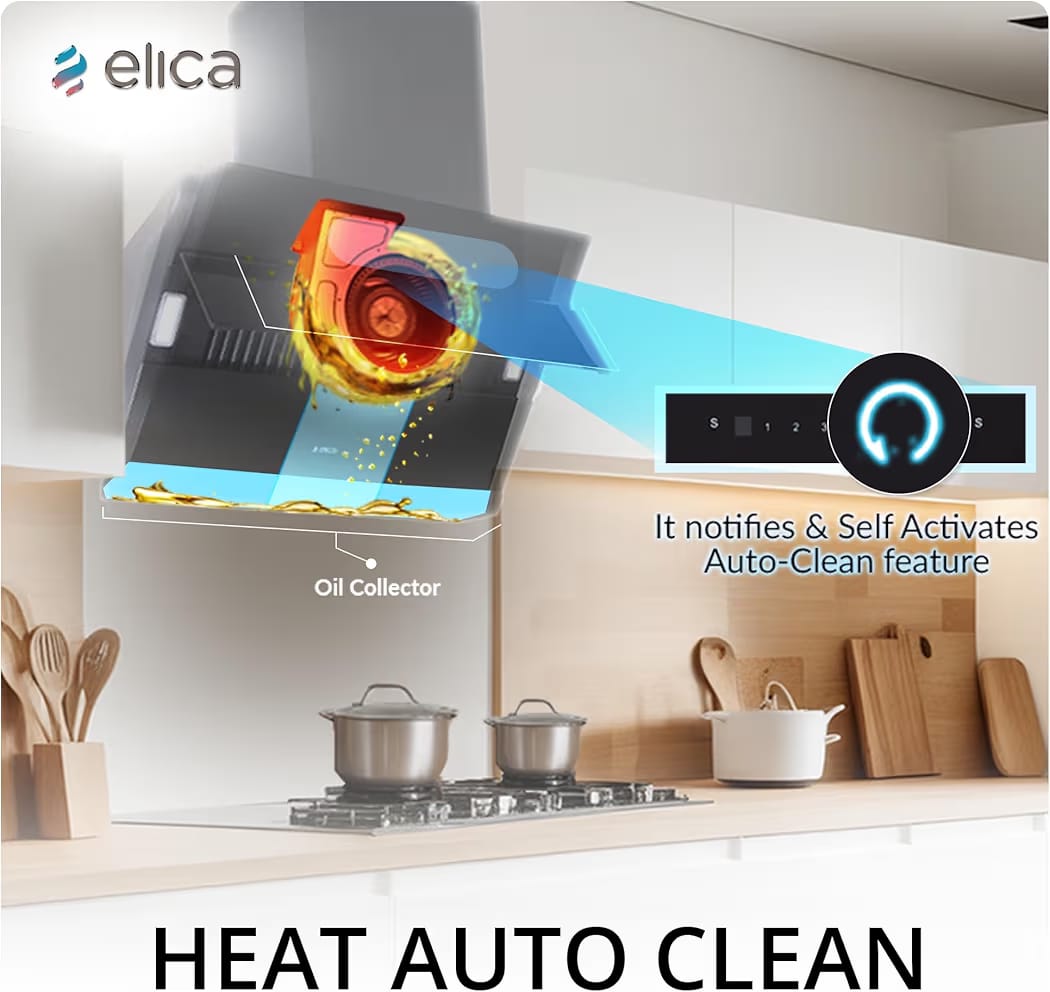 Elica 75cm 1650 m3/hr BLDC Filterless Autoclean Kitchen Chimney with 15 Years Motor & 5 Years Comprehensive Warranty | EFL 3V 751 BLDC HAC LTW MS NERO | Black | Touch + Motion Sensor Control - Image 8