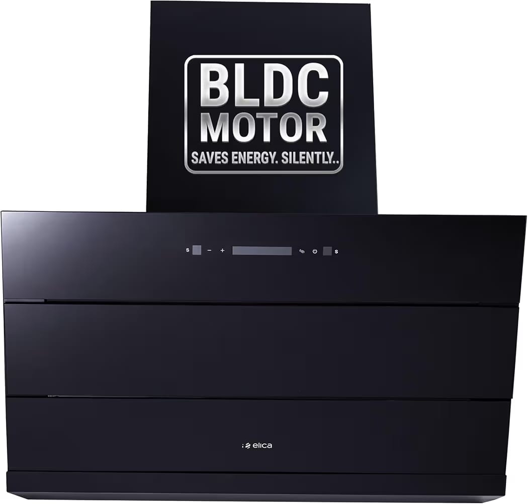 Elica 90cm 1800 m3/hr BLDC Filterless Autoclean Kitchen Chimney with 15 Years Motor & 5 Years Comprehensive Warranty | EFL 3V 901 BLDC HAC LTW MS NERO | Black | Touch + Motion Sensor Control