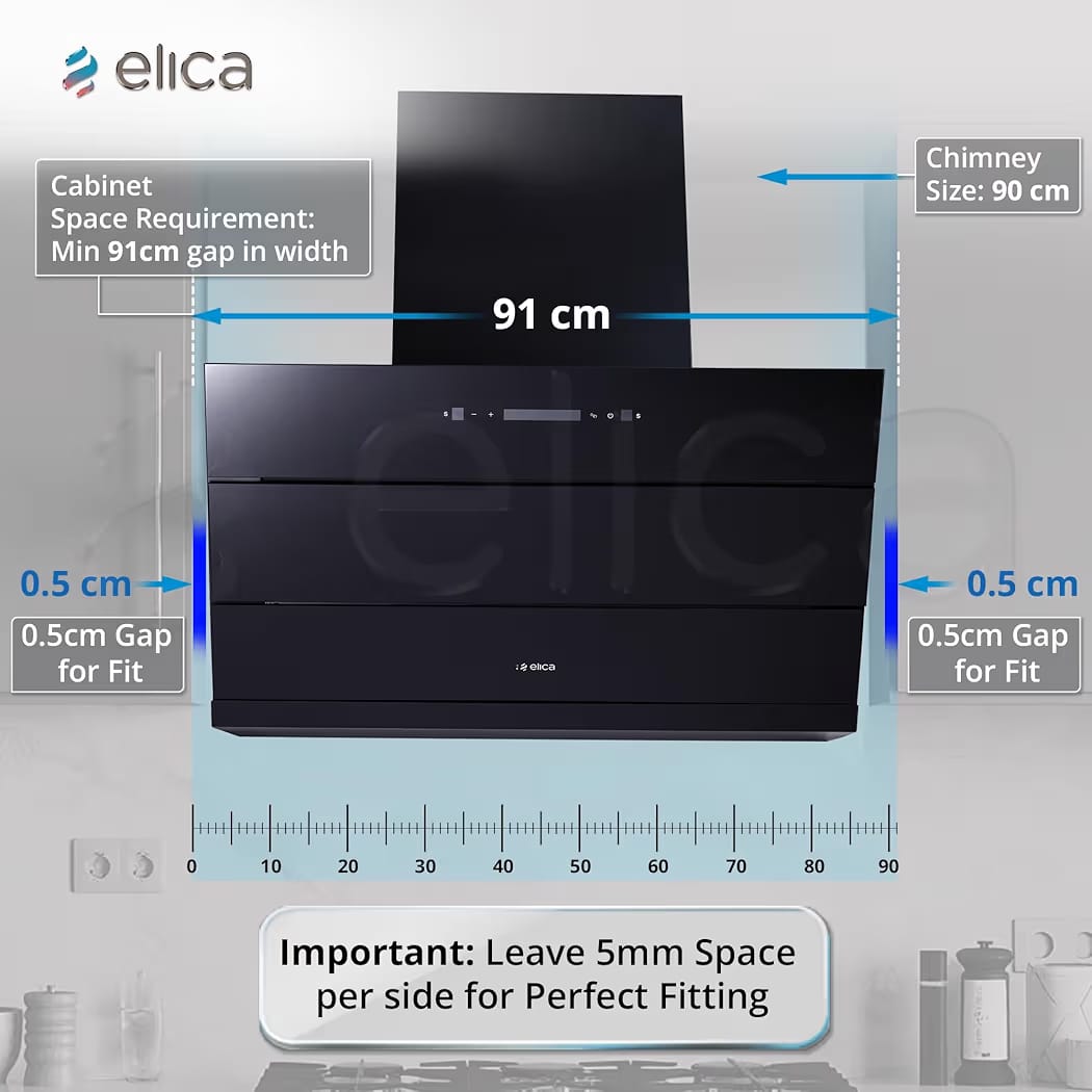 Elica 90cm 1800 m3/hr BLDC Filterless Autoclean Kitchen Chimney with 15 Years Motor & 5 Years Comprehensive Warranty | EFL 3V 901 BLDC HAC LTW MS NERO | Black | Touch + Motion Sensor Control - Image 7