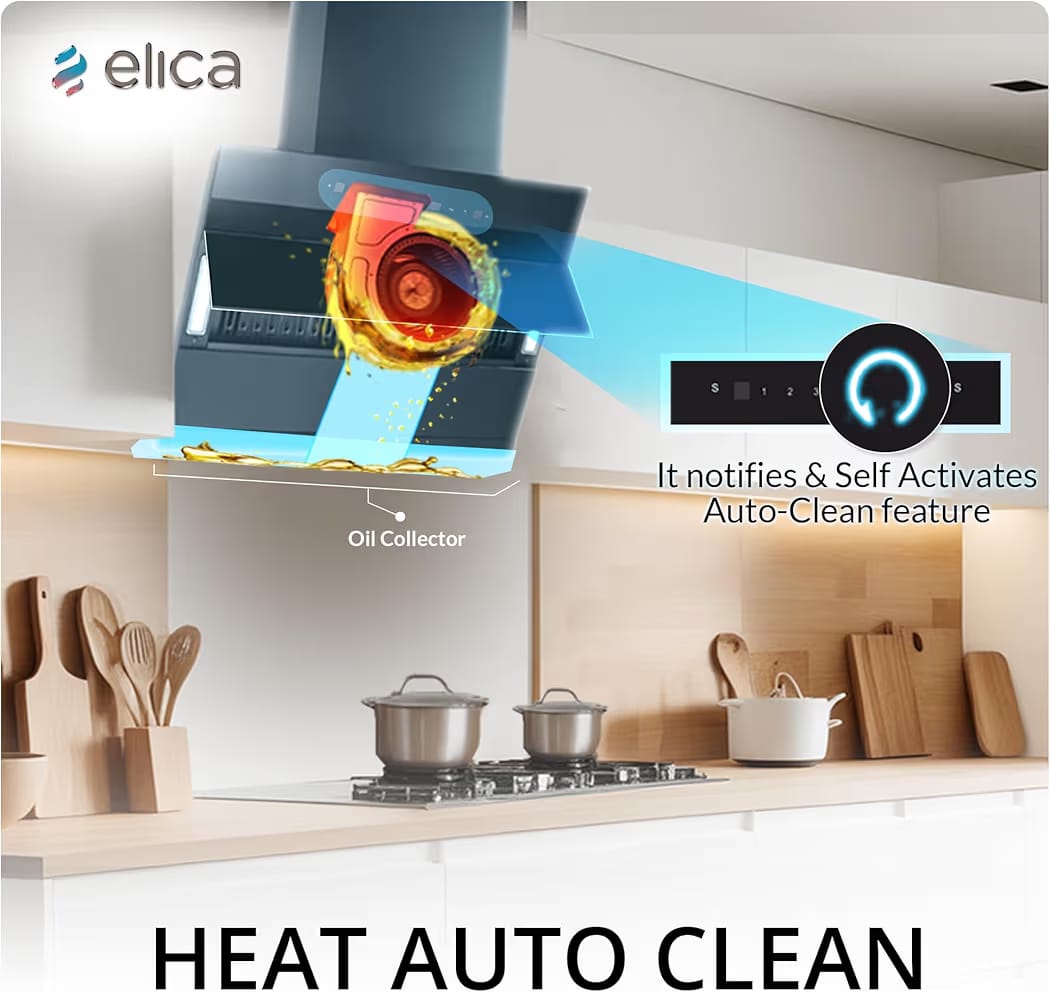 Elica 90cm 1800 m3/hr BLDC Filterless Autoclean Kitchen Chimney with 15 Years Motor & 5 Years Comprehensive Warranty | EFL 3V 901 BLDC HAC LTW MS NERO | Black | Touch + Motion Sensor Control - Image 8