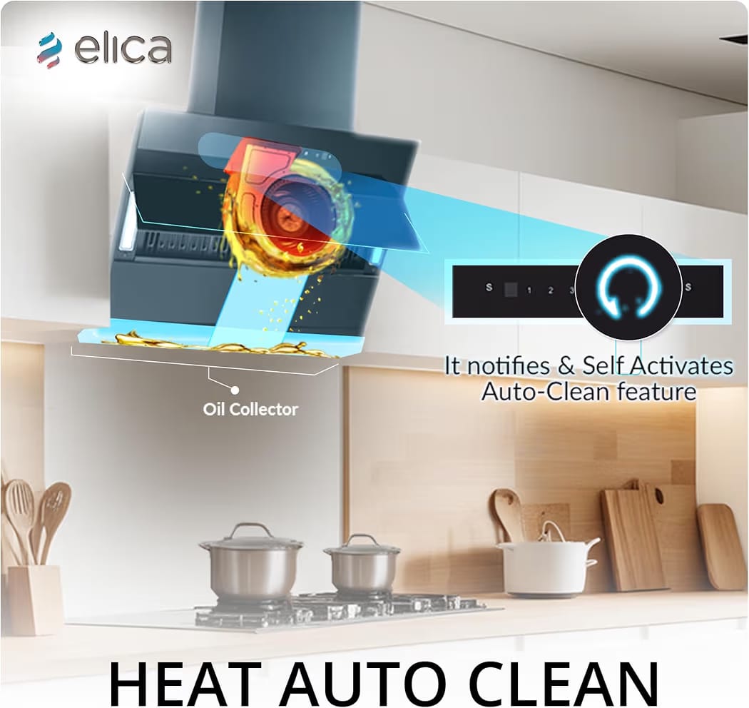 Elica 90cm 1700 m3/hr Filterless Autoclean Angular Kitchen Chimney with 15 Years Motor & 5 Years Comprehensive Warranty | EFL 3V 901 HAC LTW MS NERO | Black | Touch + Motion Sensor Control | Slant - Image 2