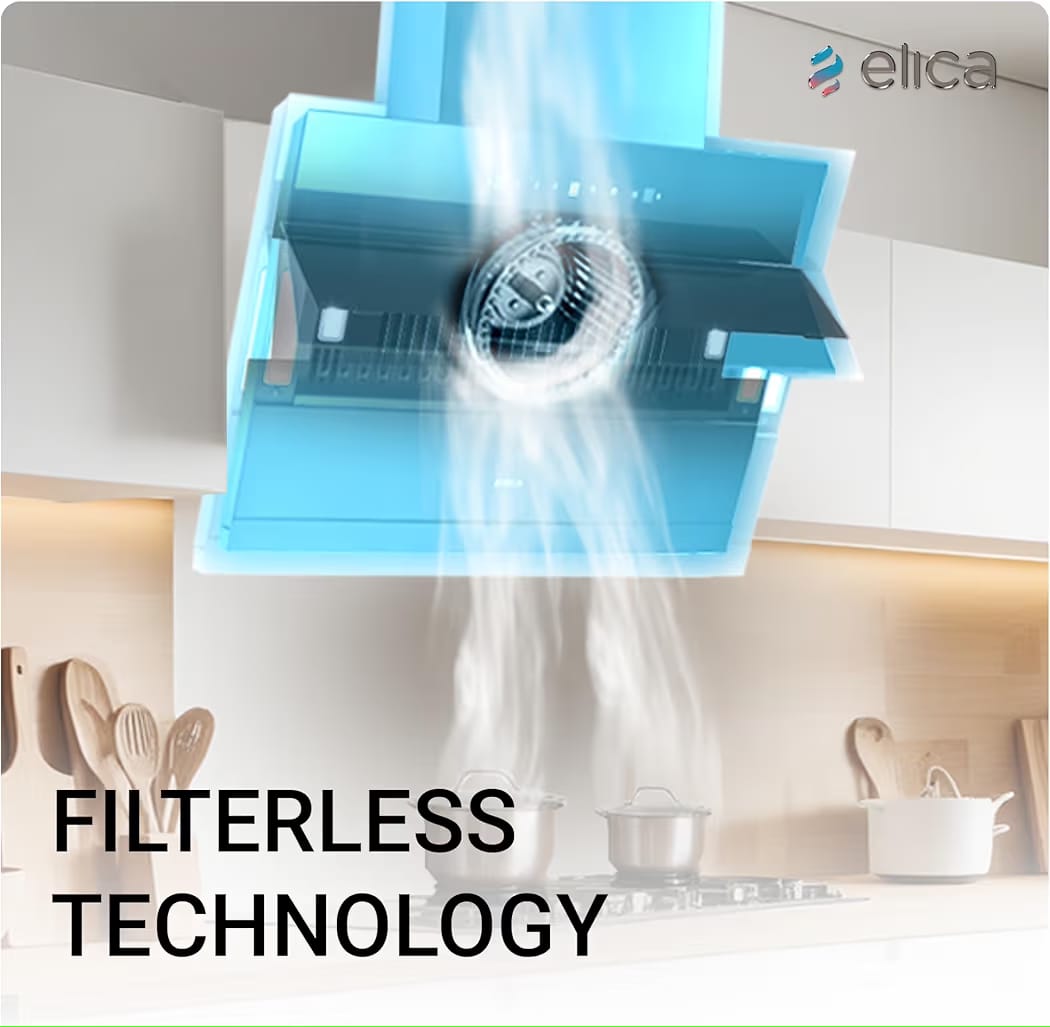 Elica 90cm 1700 m3/hr Filterless Autoclean Angular Kitchen Chimney with 15 Years Motor & 5 Years Comprehensive Warranty | EFL 3V 901 HAC LTW MS NERO | Black | Touch + Motion Sensor Control | Slant - Image 4