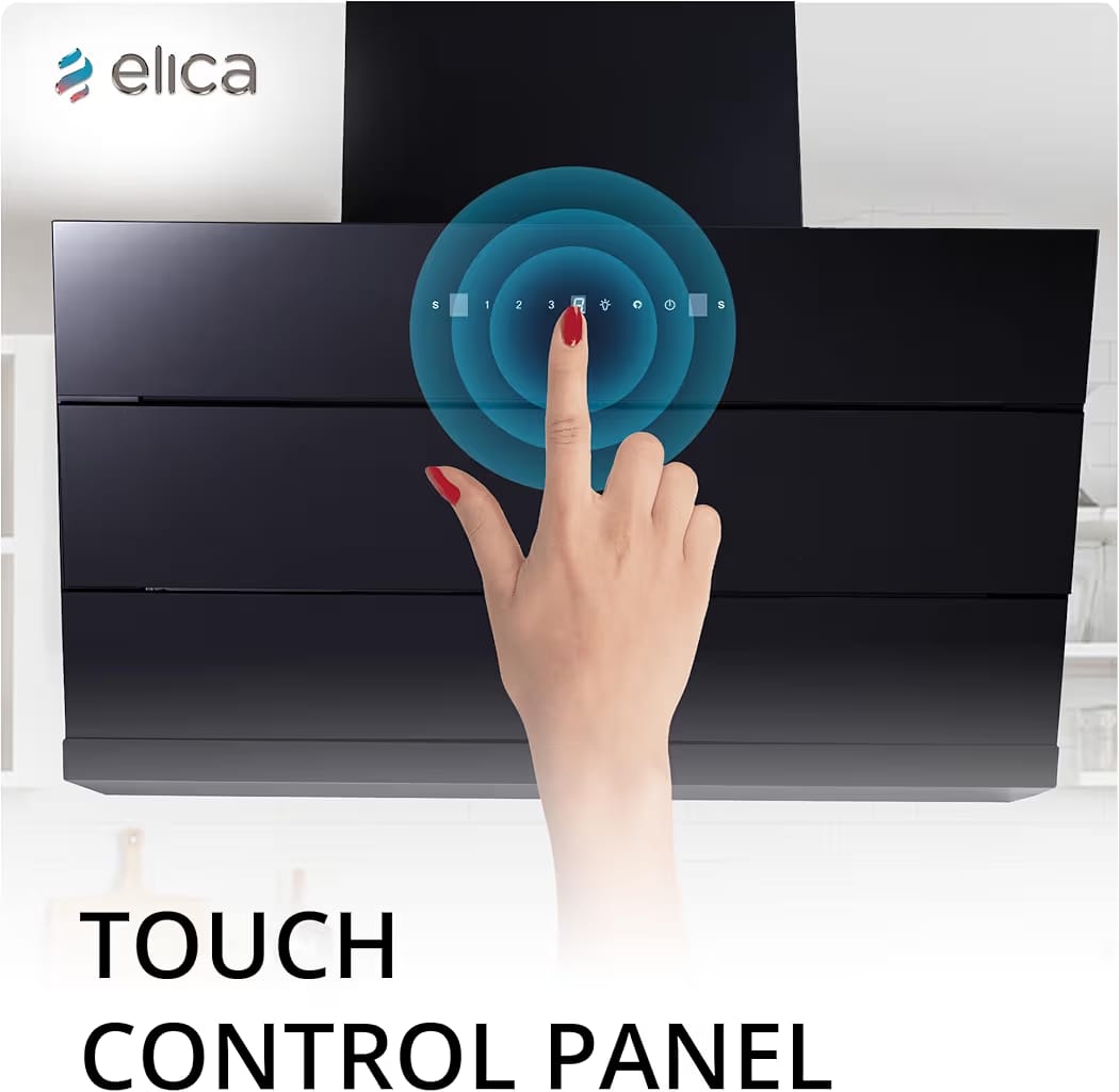 Elica 90cm 1700 m3/hr Filterless Autoclean Angular Kitchen Chimney with 15 Years Motor & 5 Years Comprehensive Warranty | EFL 3V 901 HAC LTW MS NERO | Black | Touch + Motion Sensor Control | Slant - Image 5