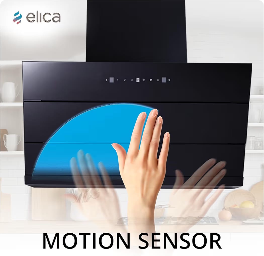 Elica 90cm 1700 m3/hr Filterless Autoclean Angular Kitchen Chimney with 15 Years Motor & 5 Years Comprehensive Warranty | EFL 3V 901 HAC LTW MS NERO | Black | Touch + Motion Sensor Control | Slant - Image 7
