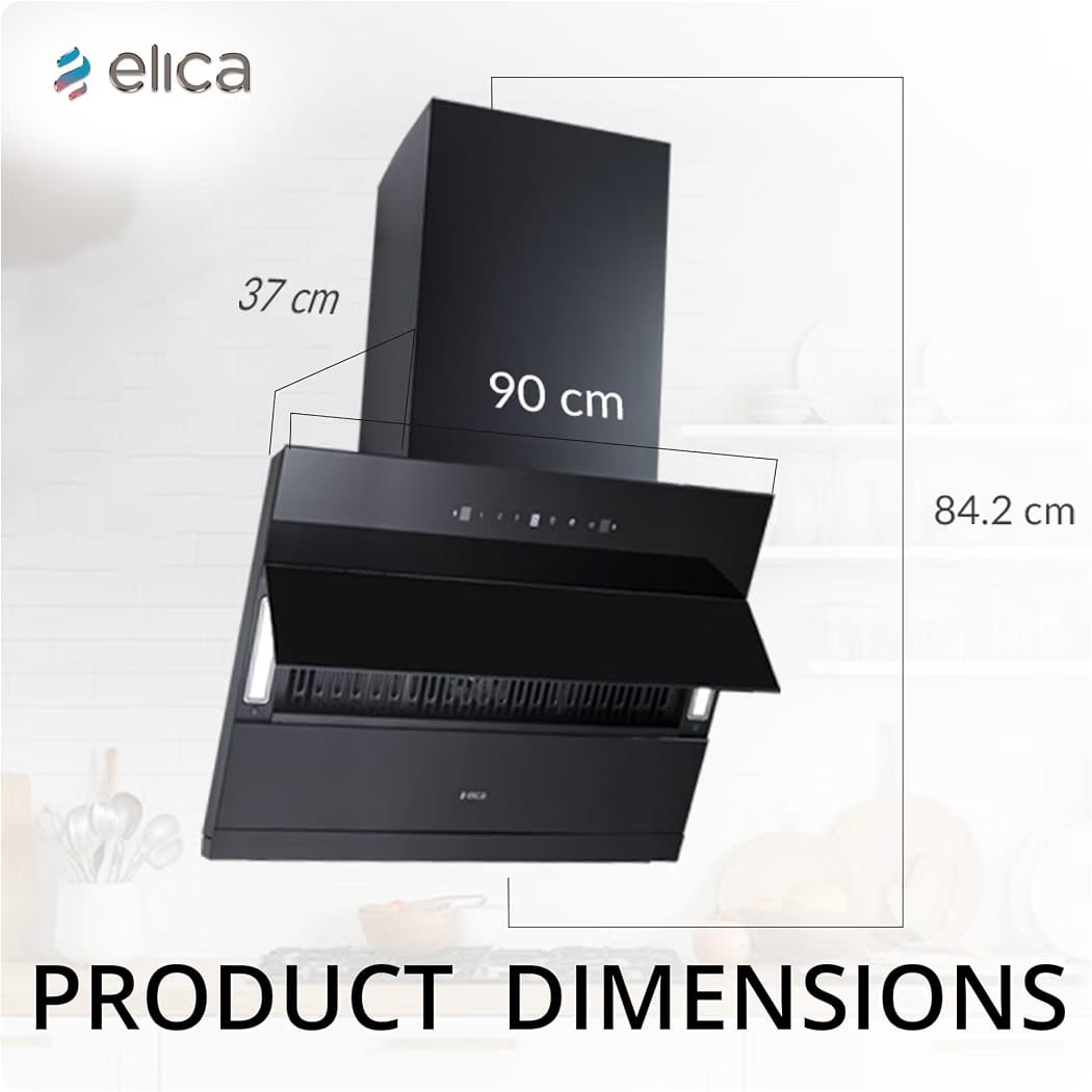 Elica 90cm 1700 m3/hr Filterless Autoclean Angular Kitchen Chimney with 15 Years Motor & 5 Years Comprehensive Warranty | EFL 3V 901 HAC LTW MS NERO | Black | Touch + Motion Sensor Control | Slant - Image 8