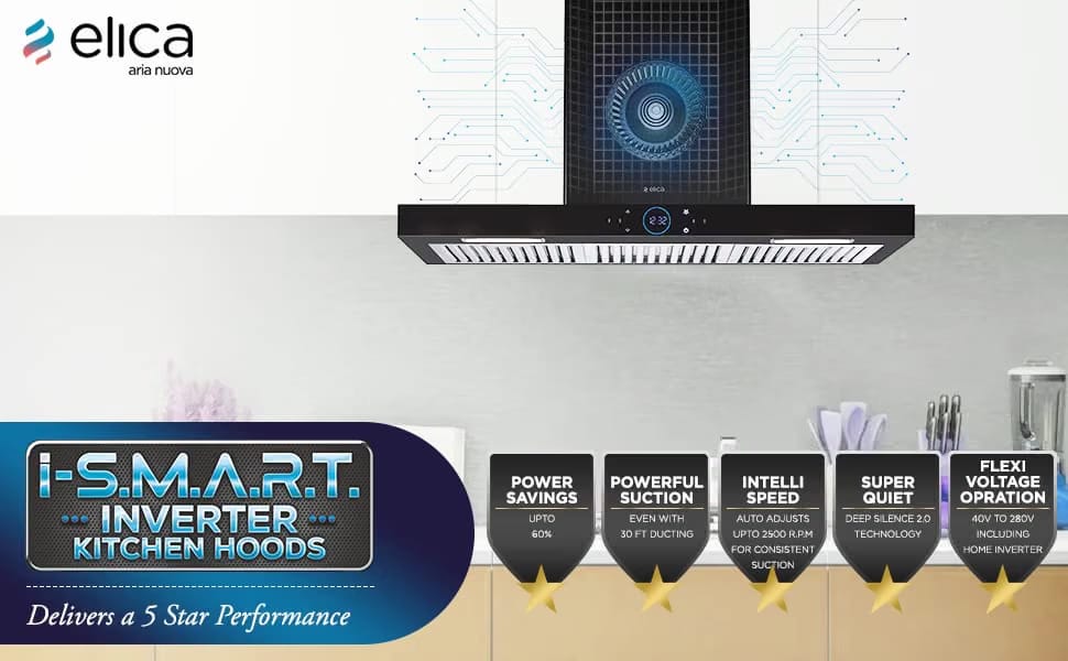 Elica iSMART 5 STAR Performance 90 cm Kitchen Chimney with Inverter Technology and 15 Years Warranty (iSMART SPOT H6 BF LTW 90 NERO) - Image 2