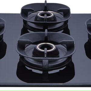 Elica 70cm 4 Burner Auto Ignition Hob | CROWN FLEXI 470 LOTUS IND HD BRASS | SABAF Triple Ring Brass Burners | 8mm Toughened Glass | Windshield Grid | 10-Year Burner Warranty