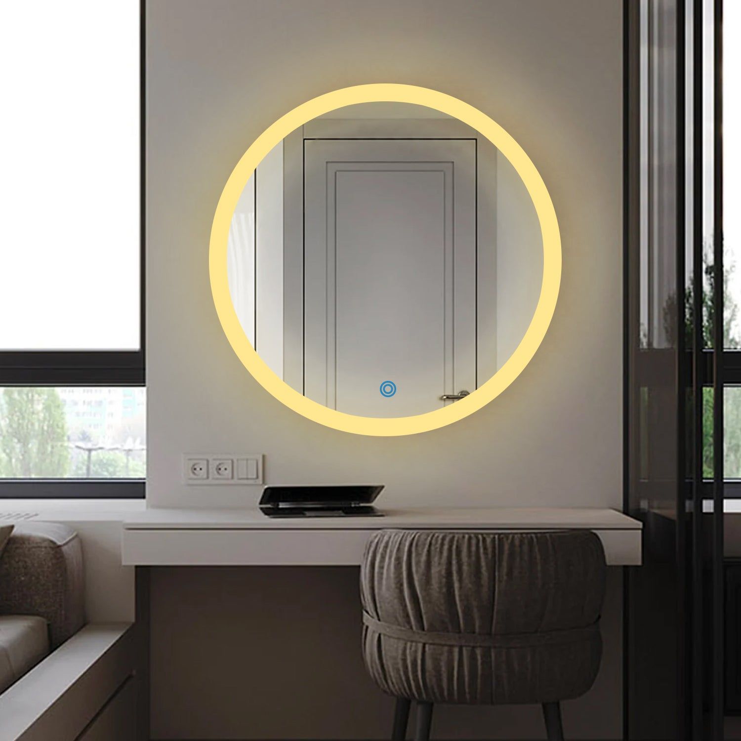 LED Bathroom Mirror with 3-in-1 Lighting, Round Shape, Touch Control