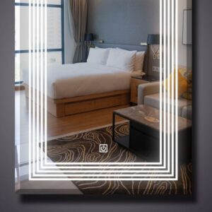(18×24 Mirror Size), Wall Mount Rectangular Led Mirror for Bathroom & Bedroom, Mirror with Light, Touch Sensor Controlled with 3 Colour Lights and Brightness Adjustable
