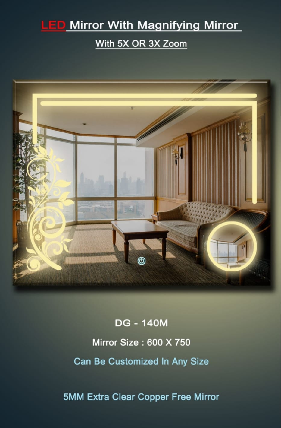 (18×24 Mirror Size), Wall Mount Rectangular Led Mirror for Bathroom & Bedroom, Mirror with Light, Touch Sensor Controlled with 3 Colour Lights and Brightness Adjustable