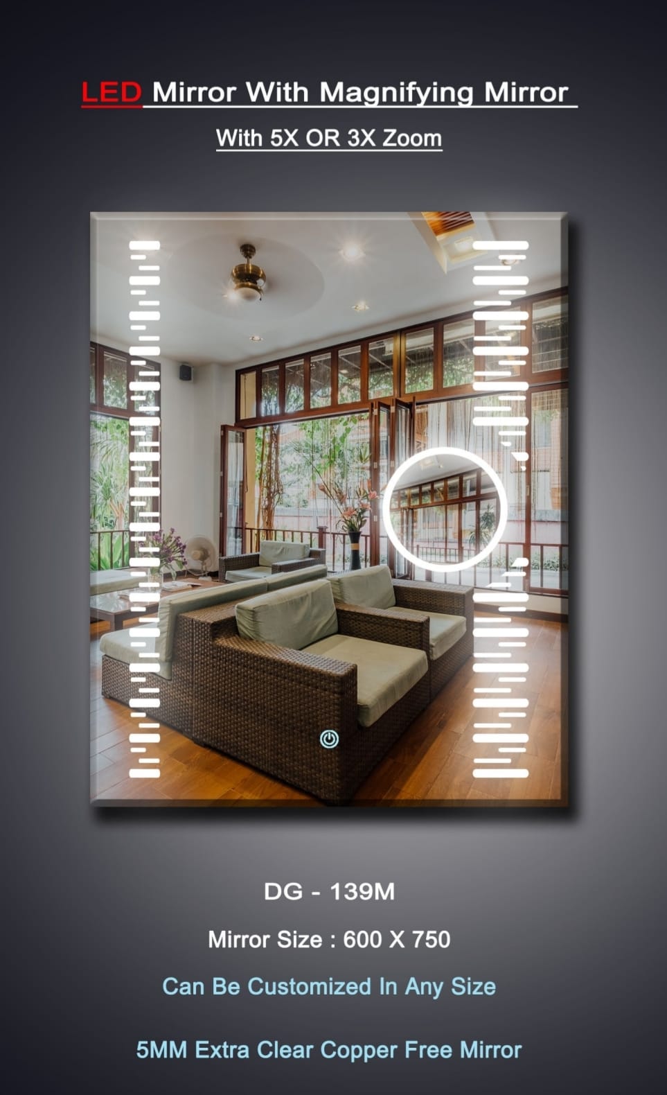 (18×24 Mirror Size), Wall Mount Rectangular Led Mirror for Bathroom & Bedroom, Mirror with Light, Touch Sensor Controlled with 3 Colour Lights and Brightness Adjustable