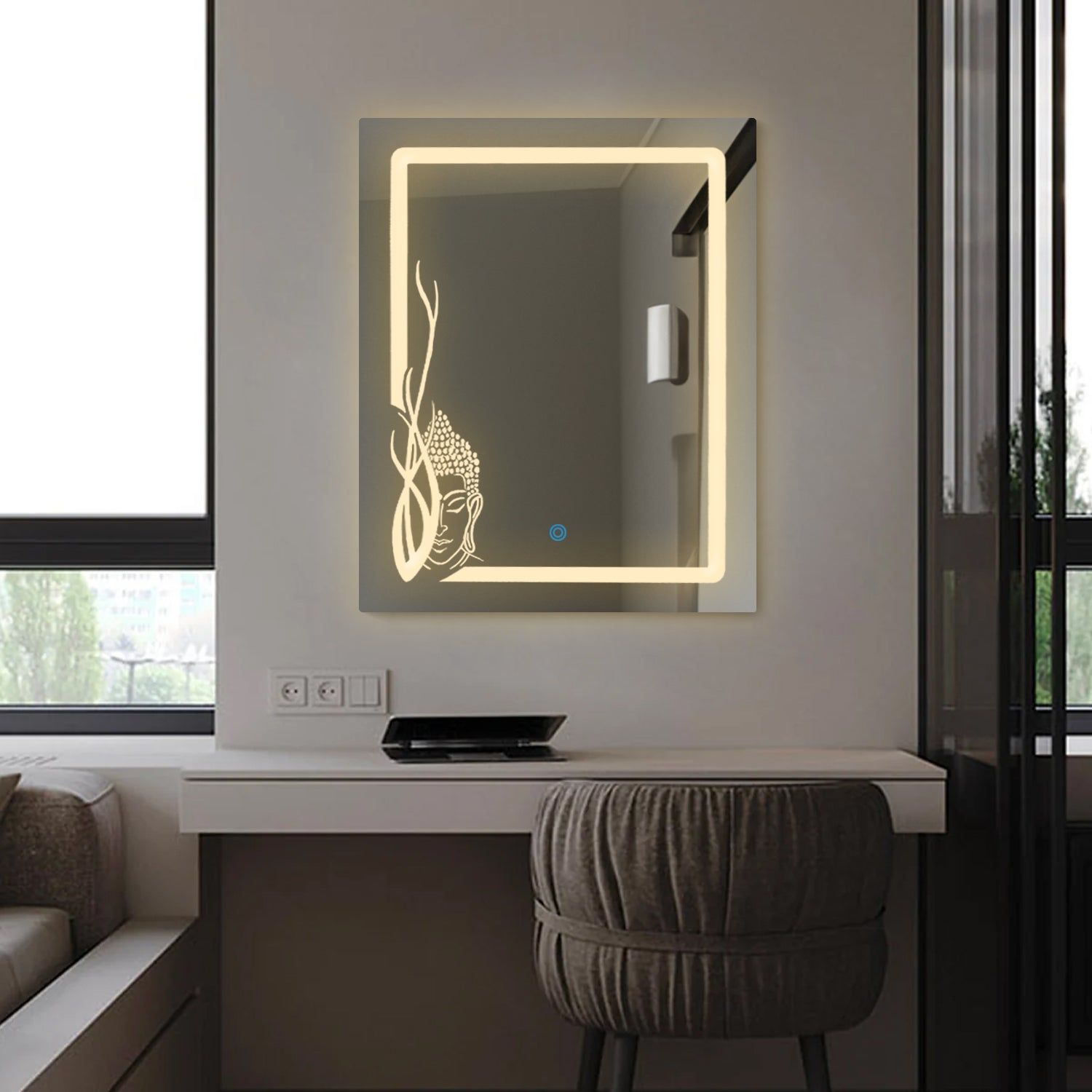 18×24 Mirror Size), Wall Mount Rectangular Led Mirror for Bathroom & Bedroom, Mirror with Light, Touch Sensor Controlled with 3 Colour Lights and Brightness Adjustable