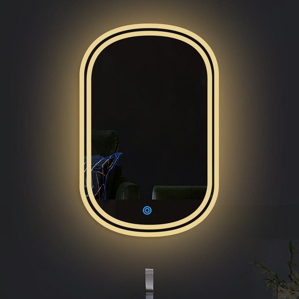 Wall Mounted Elliptical Led Mirror for Bathroom Wall (18 x 24 inches) | Washbasin Mirror with Touch Sensor 3 Color Light Mode (Warm, White & Natural Light)