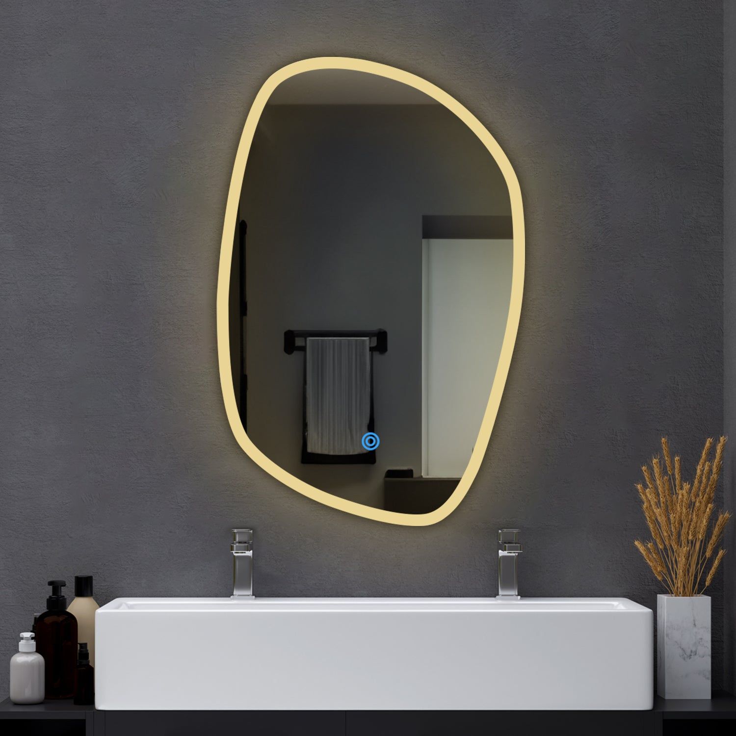 Wall Mounted Elliptical Led Mirror for Bathroom Wall (18 x 24 inches) | Washbasin Mirror with Touch Sensor 3 Color Light Mode (Warm, White & Natural Light)