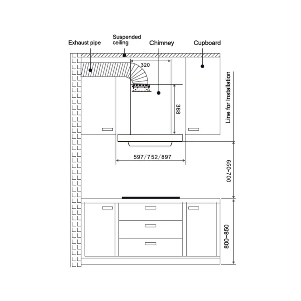 Hafele 60 cm Wall Mounted Chimney Essentia Series RENATA T-60 HOOD - Image 2